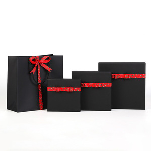 Premium Quality Paper Stacked Boxes With Ribbons And Raffia Nested Christmas Gift Box