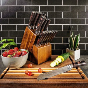 Ensemble de 16 couteaux de cuisine de haute qualité en acier <span class=keywords><strong>Damas</strong></span>, faits à la main, avec support, <span class=keywords><strong>ciseaux</strong></span>, couteau Santotu, couteau à découper, couteau à désosser, couteau de chef, avec manche en <span class=keywords><strong>bois</strong></span> - Product Image 4