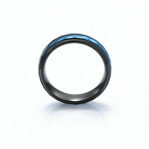 แหวนทังสเตนเหล็ก unisex พื้นผิวทรายเรียบง่ายพร้อมดอกไม้ตัดทันสมัยฝังทองสีดำชุบแซฟไฟร์เครื่องประดับแฟชั่นสำหรับผู้ชาย - Product Image 5