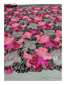 big floral sequins alluring pink tulle embroidered lace fabric
