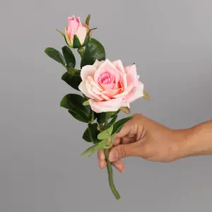 Atacado Embelezamento de Mesa Sala de estar Decoração Flor Falsificada 2 Cabeça Sentir Edge Laminados Rose Flor Artificial