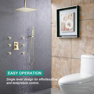 Juego de grifos termostáticos dorados con 4 chorros de cuerpo, cabezal mezclador y rociador manual, accesorio combinado para ducha de lluvia - Product Image 2