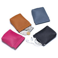 Dompet Koin Kulit Sapi Mini Wanita Gaya Jepang dengan Tekstur Litchi, Penutup Kancing Jepret, Dompet Kompak Baru untuk Kartu dan Barang Penting Kecil.