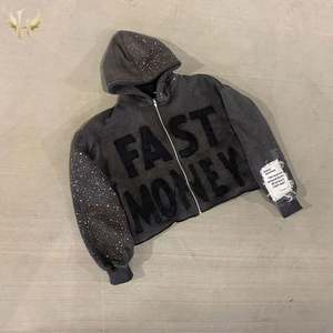 Patch brodé en éponge française personnalisé 500GSM en éponge épaisse avec strass en détresse lavé à l'acide pull-over sweats à capuche pour hommes - Product Image 1
