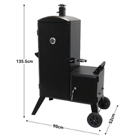 Barbecue fumoir vertical à charbon de bois à deux roues, 6 couches, corps large, en acier thermolaqué, moderne et personnalisé, de qualité supérieure