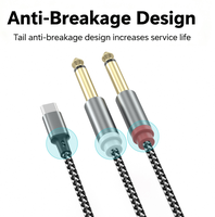 Cable de Audio Tipo C a Doble 6.35mm TRS, Trenzado de Nailon, Conector Estéreo Chapado en Oro para Mezcladora, Amplificador, Altavoz, Estudio de Grabación