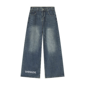 <strong>Custom</strong> <strong>Label</strong> Straight Baggy <strong>Jeans</strong> for Men Vintage Distressed Denim with Wide Leg Loose Fit Washed Technique for All Seasons - Product Image 4