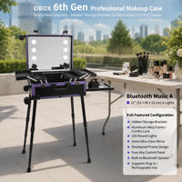 OBOX Trousse de Maquillage Tendance Grande Capacité, Structure en Treillis Personnalisée, Miroir Lumineux Pliant à Couches, Fermeture à Loquet en Plastique