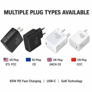 <span class=keywords><strong>Cargador</strong></span> USB C PD Compacto GaN de 65W con Certificación OEM CE ROHS UKCA ETL CCC, Adaptador de Corriente de Carga Rápida para Múltiples Dispositivos, para el Mercado de la UE, EE. UU., Reino Unido y China - Product Image 1