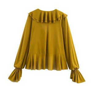 Chemisier en mousseline drapée pour femmes: chemise à volants en couches avec manches en cascade Silhouette <span class=keywords><strong>fluide</strong></span> 2025 OEM China Factory Direct - Product Image 2