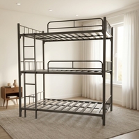 Lit superposé triple moderne en métal, cadre de lit en acier robuste, lit superposé à 3 niveaux, taille double avec barrières de sécurité, échelle verticale pour dortoir