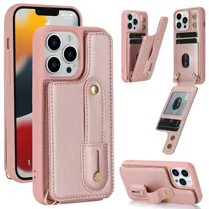 Wrist Strap Magnetic Leather Phone Case For IPhone 14 Pro Luxury Pu Card Slot Phone Case For IPhone 14 13 12 11