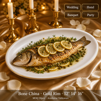 Plat de service ovale de luxe en porcelaine fine avec bord doré, 12, 14 et 16 pouces, pour mariage, hôtel, banquet, fête