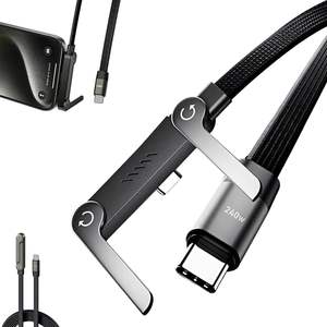 Nouveau <span class=keywords><strong>câble</strong></span> de charge rapide Type-C 2-en-1 tendance de 1,5 m (240 W) avec support de téléphone 90° °   Coude 360 °   Rotation multi-angle pour <span class=keywords><strong>iPhone</strong></span> - Product Image 3