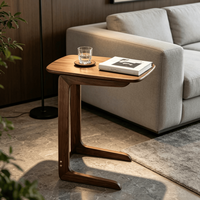 Table d'appoint mobile en bois de noyer noir, style minimaliste moderne, mini table basse, rangement pour collations, bureau d'ordinateur en forme de C, table de chevet
