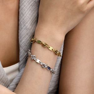 Joyería de Acero Inoxidable, Chapada en Oro de 18K, Pulida, Minimalista, Geométrica, Brazalete de Eslabones Ovalados, Cadena Plana Tipo Figaro para Mujer - Product Image 3