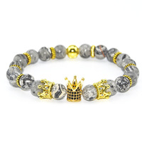 2025 hommes à la mode pierre volcanique perlée pour Bracelet Style classique or couronne charme pierre naturelle Jade bijoux pour l'Islam