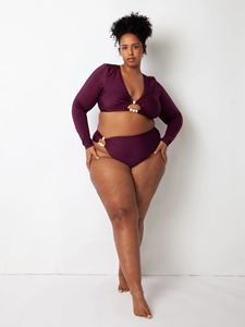 Fabricante de Bikinis Personalizados Repreve Shimmer, Top Corto de Manga Larga <span class=keywords><strong>con</strong></span> Cuello en V Profundo, Asimétrico, <span class=keywords><strong>con</strong></span> Cuentas y Recortes, Bikini de 2 Piezas - Product Image 2