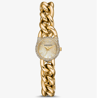 Jam Tangan Wanita MAROSERTO Logo Kustom, Jam Tangan Rantai Mini Lock Pavé Stainless Steel Warna Perak untuk Wanita