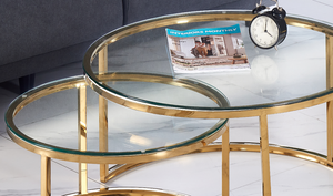 Table basse ronde moderne en acier inoxydable doré avec plateau en verre, meuble de salon, canapé de luxe, table à thé - Product Image 5