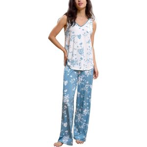 Ensemble pyjama femme manches courtes, en viscose de bambou douce, satin, col en V, 2 pièces, vêtements de nuit en modal et coton - Product Image 1