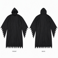 Ensemble de costume d'Halloween : Masque blanc de tueur, Robe noire à capuche pour adulte avec ourlet dentelé, Masque de visage de fantôme d'horreur, Gants et Couteau (accessoires)