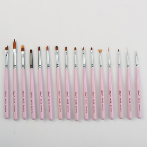 <b>Crimped</b> Ferrule Manicure Pen <b>Set</b> with Lid Petal Nail Brush Flat Nylon Hair Wooden Painted Handle Gel Nail Art Painting Brushes - Product Image 1