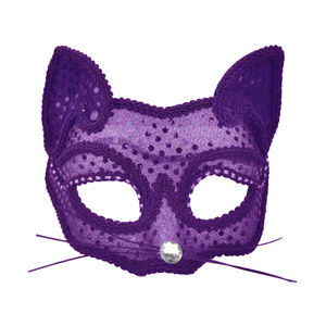 Masque de chat à sequins avec bordure en dentelle et strass transparents, masque de chat violet avec sequins - Product Image 1