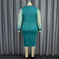 Col en V manches bouffantes robe haute nouvelle jupe mi-longue avec manches transparentes robe grande taille robe de soirée