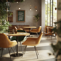 Ensemble de mobilier de restaurant moderne en bois, tables de café et chaises en bois avec bancs verts pour café