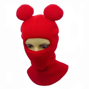 Soft Warm Knitted 1 1 Hole Balaclava Ears Ski Mask Beanie Custom Holiday Hat Outdoor Sports Cosplay Party