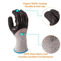 Gants résistants aux coupures SNELL HPPE avec doublure en fibre de verre, paume enduite de nitrile sablé, résistants à l'abrasion pour l'industrie et la machinerie