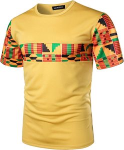 T-shirt noir pour hommes à impression Kente africaine à barre verticale personnalisée T-shirt tricoté en tissu polyester de haute qualité T-shirt à impression numérique - Product Image 6