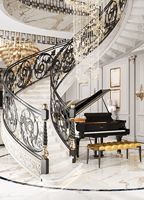 Intérieur de villa moderne personnalisé Escaliers incurvés à structure métallique USA en acier inoxydable et fer forgé Marbre/Bois