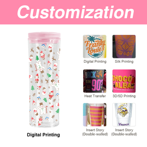 Vaso acrílico transparente de doble pared de 20 oz, preperforado, para cerveza, tipo globo de nieve, con tapa de color <span class=keywords><strong>y</strong></span> pajita, tipo botella con boquilla. - Product Image 4