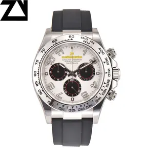 Reloj automático C Factory Super Clone Daytonas oro blanco 40mm Rolexese esfera plateada cronógrafo negro reloj mecánico para hombres