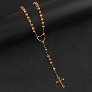 Chapelet religieux long en acier inoxydable plaqué or avec pendentif Vierge Marie et croix, collier catholique pour femmes - Product Image 4