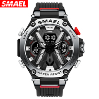 Montre sportive à LED lumineuse SMAEL 8087, chronomètre, alarme, étanche 50 m, antichoc, quartz numérique, double affichage, montre pour homme