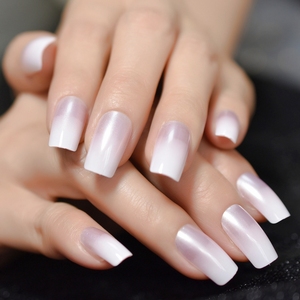 Appuyez sur les <span class=keywords><strong>ongles</strong></span> blanc-rose dégradé couleur carré <span class=keywords><strong>ongles</strong></span> breloques couverture complète <span class=keywords><strong>manucure</strong></span> moyenne pour femmes filles - Product Image 3