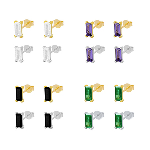 Ensemble de boucles d'oreilles clous en argent sterling S925 avec petit émeraude carrée - Product Image 3