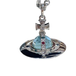 Empress Dowager Glacier Biru Mint hijau besar tiga-dimensi Saturnus tembaga Aloi emas berlapis kristal liontin kalung wanita - Product Image 2