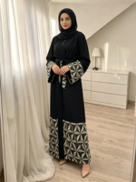 Abaya Kimono Ouverte avec Applique Géométrique Effilochée, Abayas Modestes de Dubaï pour Femmes Musulmanes (1765)