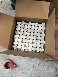 Mosaico de Mármol Blanco Carrara Natural con Puntos Negros <span class=keywords><strong>Nero</strong></span> Marquina, Montado en Malla, Estilo Moderno para Hoteles, Tipo Cesta, para Baños - Product Image 6
