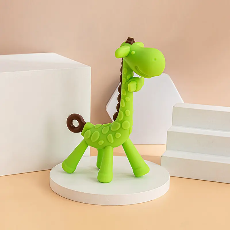 Juguetes para bebés personalizables dentición suave grado alimenticio jirafa forma silicona juguetes para bebés mordedor