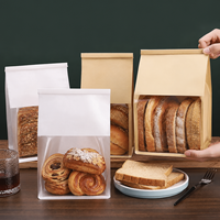 En stock, sac en papier kraft blanc pour boulangerie, sac d'emballage pour pain debout avec fermeture à languette et fenêtre transparente, OEM/ODM