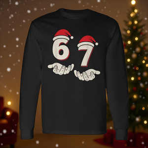 Maglietta Unisex per Adulti Six Seven Christmas 67 Meme a Maniche Lunghe con Collo Rotondo e Design Umoristico Stampato Digitalmente per Uso Promozionale - Product Image 3