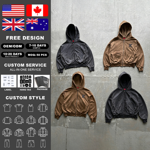 Sweat-shirt à capuche zippé surdimensionné pour homme, style streetwear, effet délavé vintage, broderie écusson étoile, personnalisable OEM - Product Image 2