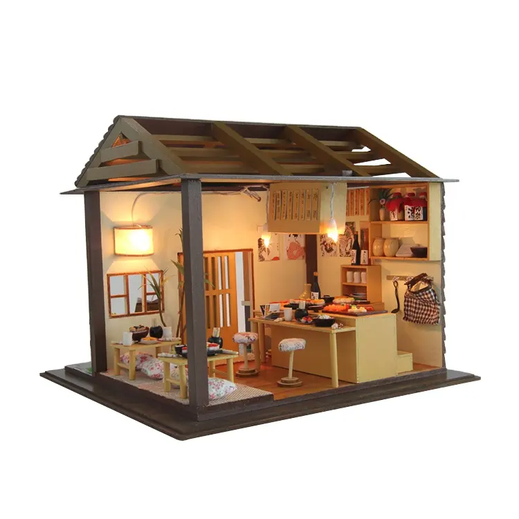 Lieferung an Kette Boutique Store Dolls House Shop Store Zubehör Miniatur Puppenhaus speichert japanischen Stil Izakaya