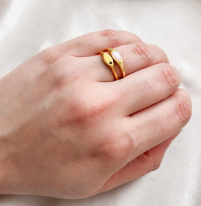 925 Sterling Silver 18K Gold Plated <strong>Opal</strong> Signet <strong>Ring</strong> Oval Minimalist Band Non Tarnish Daily Wear Fine Jewelry for Women - Product Image 5