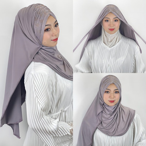 Pañuelo de jersey elástico para mujer, hiyab musulmán con pedrería y cordón, hiyab instantáneo premium con diamantes, tudung poncho hiyab - Product Image 2